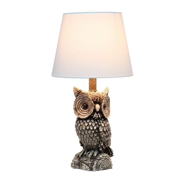 Brown Owl and White Shade Table Lamp