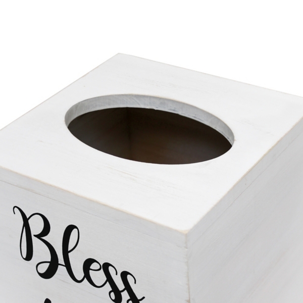 Bless You White Wood Tissue Box Cover