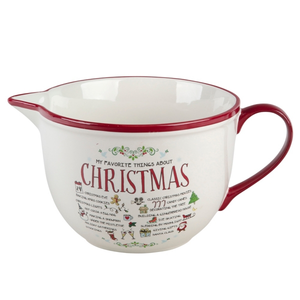 Red & White Holiday Ceramic Batter Bowl