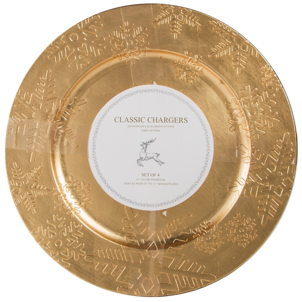 Gold Snowflake Embossed Chargers, Set of 4 Kirklands Home