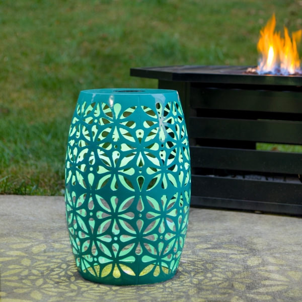 Turquoise Floral Solar Light Outdoor Stool