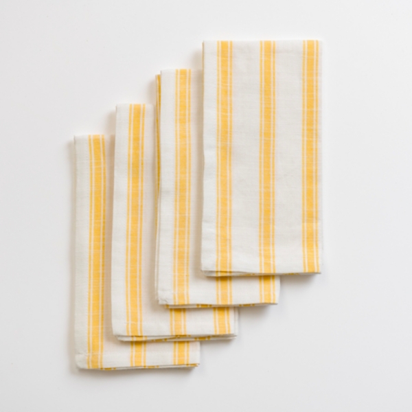 Yellow Wide Striped Napkins, Set of 4