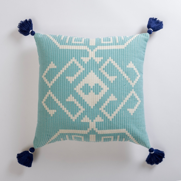 Turquoise Woven Pattern Outdoor Pillow