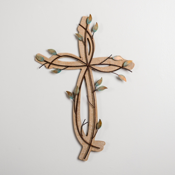 Leafy Cross Wood and Metal Wall Plaque Kirklands Home