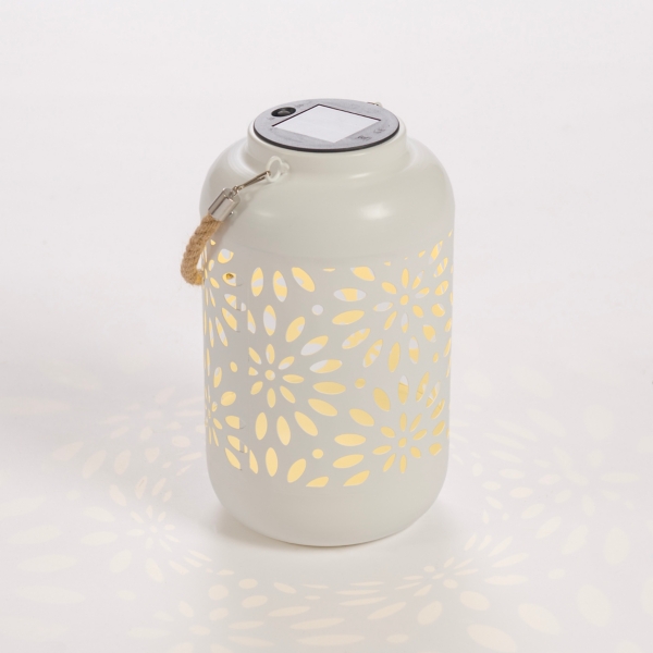 White Floral Punched Outdoor Solar Lantern