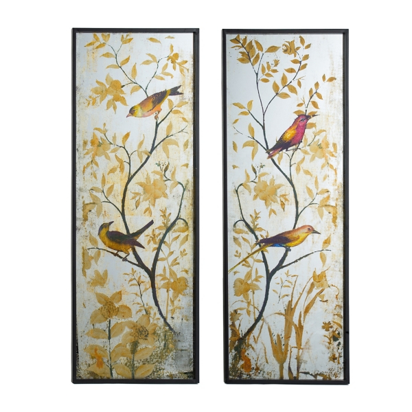 Antique Perched Birds Mirror Art Plaques, Set of 2 | Kirklands Home