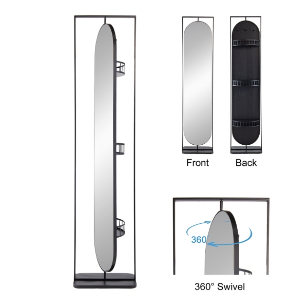 Black Iron Swivel Floor Mirror With Shelves Kirklands Home