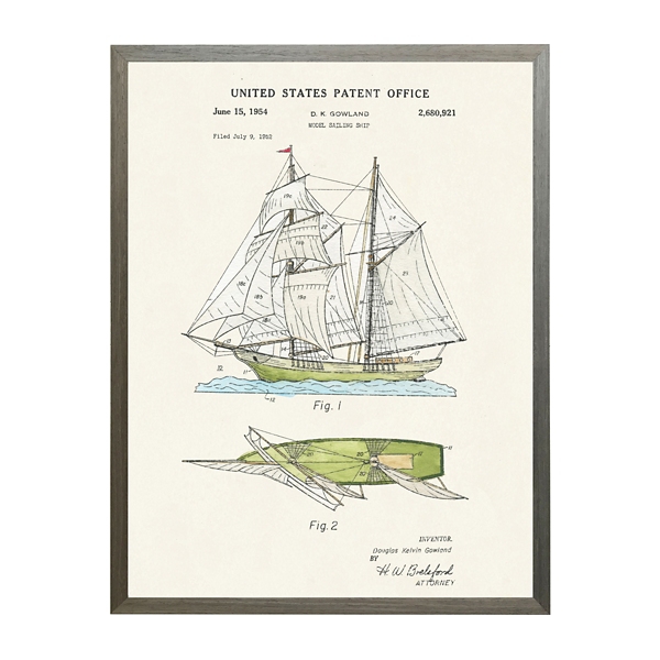 Vintage Sailing Ship Patent Framed Art Print Kirklands Home