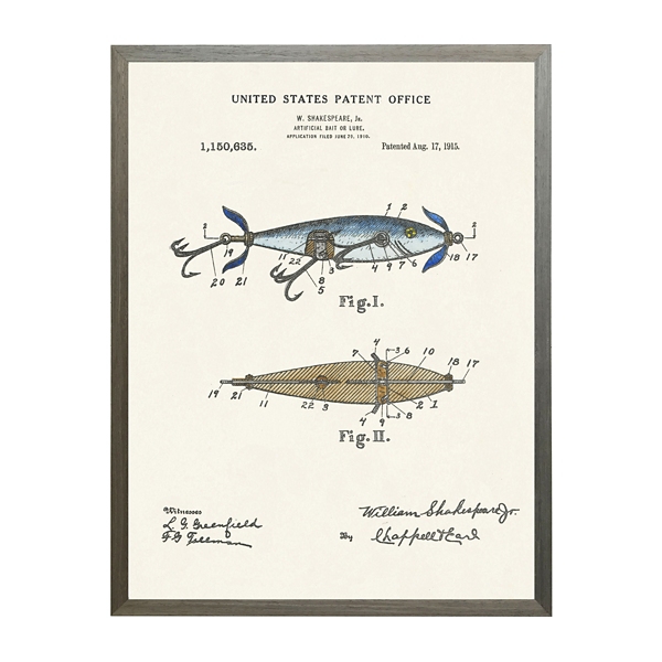Vintage Fishing Lure Patent Framed Art Print Kirklands Home
