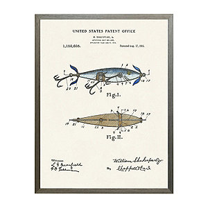 Watercolor Fish and Lure Patent Framed Art Print