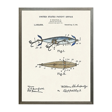 Watercolor Fishing Rod Patent Framed Art Print