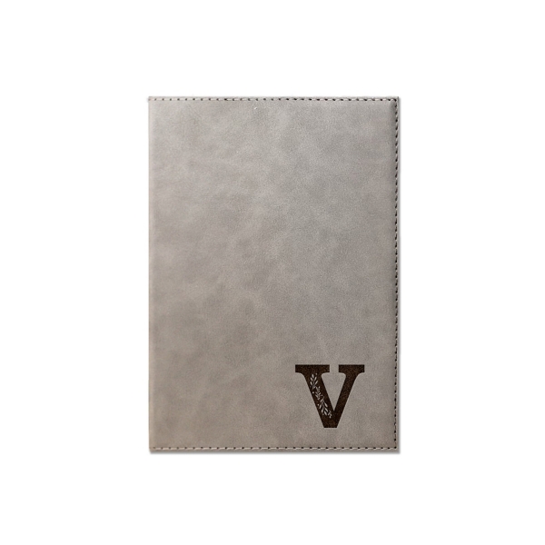Gray Faux Leather Floral Monogram V Journal