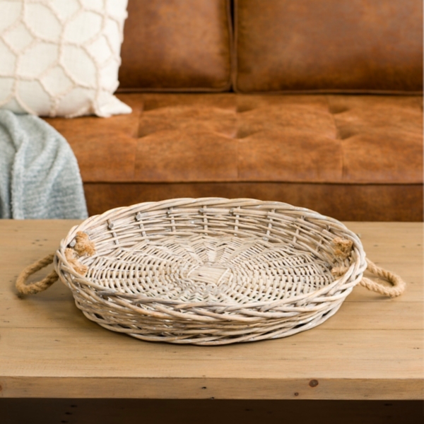 Willow Woven Tray with Rope Handles Kirklands Home