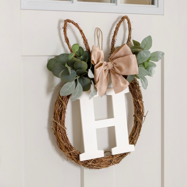Monogram H Bunny Ear Wreath