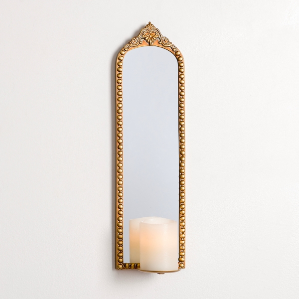 Gold Ornate Beaded Mirror Wall Sconce