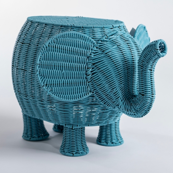 Blue Rattan Elephant Outdoor Side Table