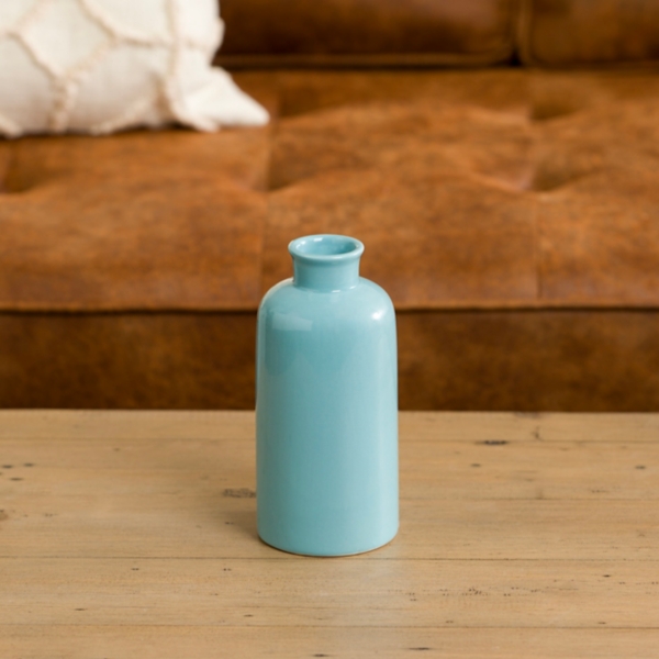 Blue Coastal Ceramic Vase, 7 in.