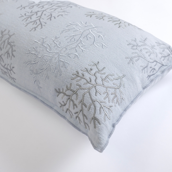 Blue Embroidered Coral Lumbar Pillow