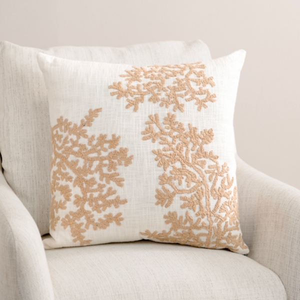 Neutral Embroidered Coral Throw Pillow Kirklands Home