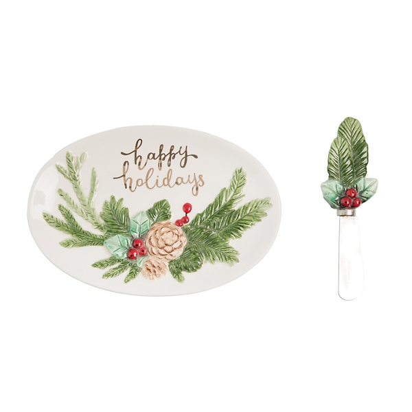 Happy Holidays Oval Serving Platter with Spreader Kirklands Home