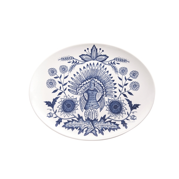 Blue Floral Turkey Oval Platter