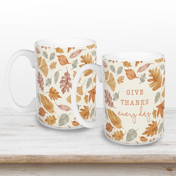 Give Thanks Every Day Mugs, Set of 2, White/Orange, Ceramic | Kirkland's Home