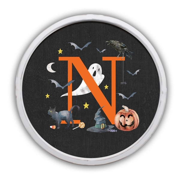 Halloween Monogram N White Framed Wall Plaque
