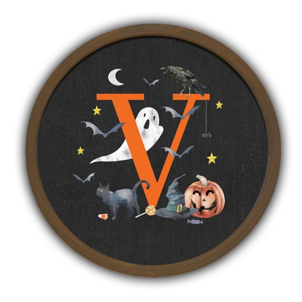Halloween Monogram V Brown Framed Wall Plaque