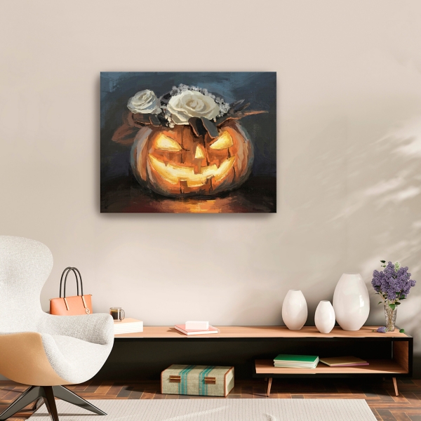 Floral Jack O Lantern Canvas Art Print, 24x30