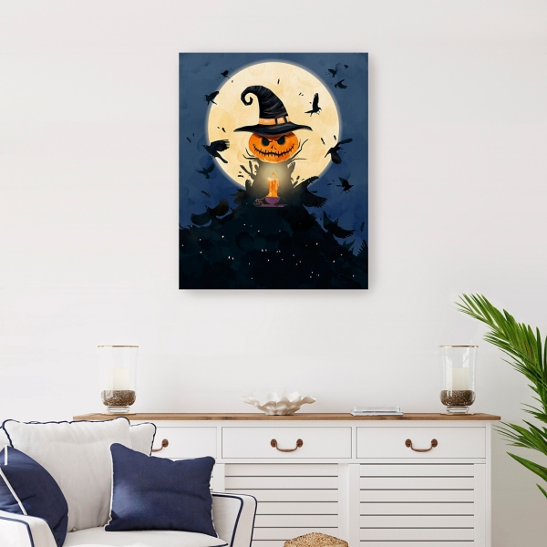 Moonlit Jack O Lantern Canvas Art Print, 24x30