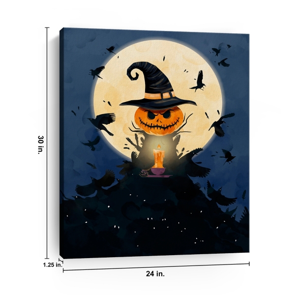 Moonlit Jack O Lantern Canvas Art Print, 24x30