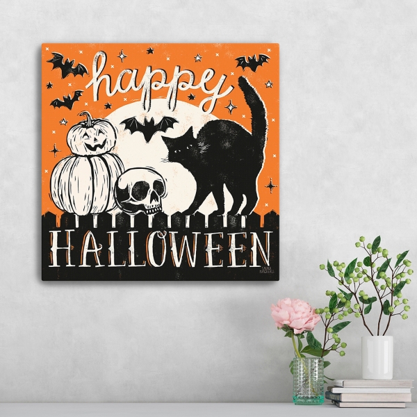 Happy Halloween Full Moon Cat Canvas Art Print