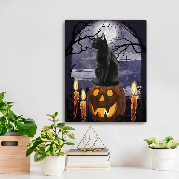 Jack-O-Lantern and Black Cat Canvas Art Print