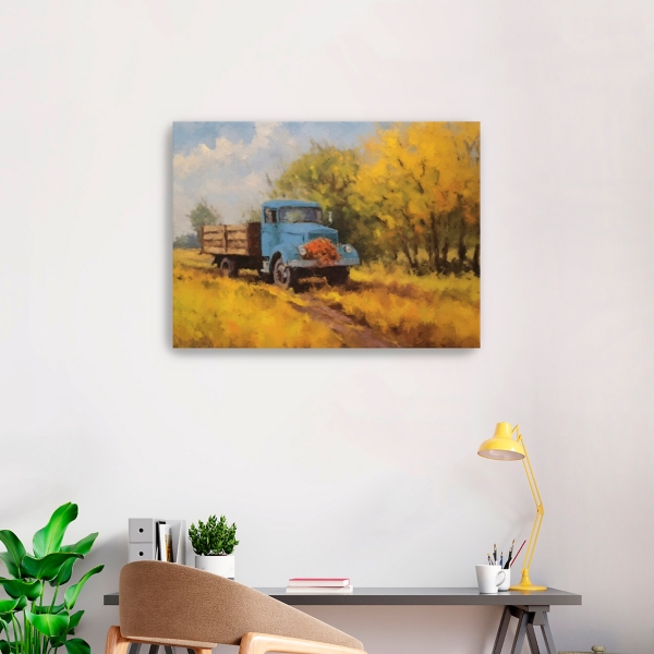 Fall Truck in Field Canvas Art Print, 32x24 in.