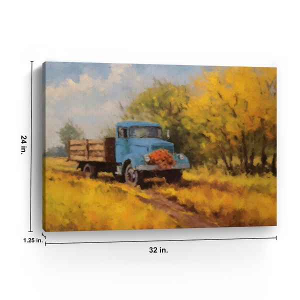 Fall Truck in Field Canvas Art Print, 32x24 in.