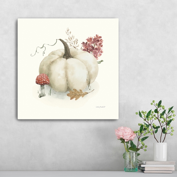 White Pumpkin and Foliage Canvas Print, 20x20 in.
