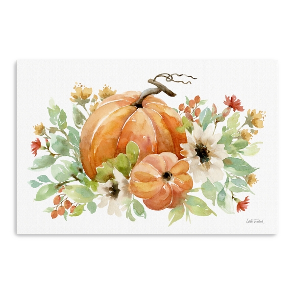 Watercolor Pumpkins Canvas Art Print, 36x24 in.