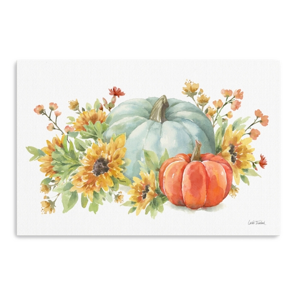Watercolor Floral Pumpkins Canvas Print, 36x24 in.