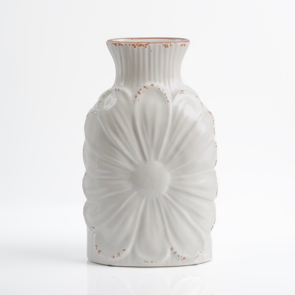 Ivory Antique Floral Stoneware Vase
