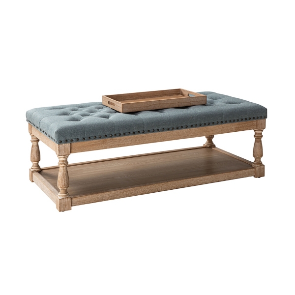 Tufted Rectangle Wood Ottoman