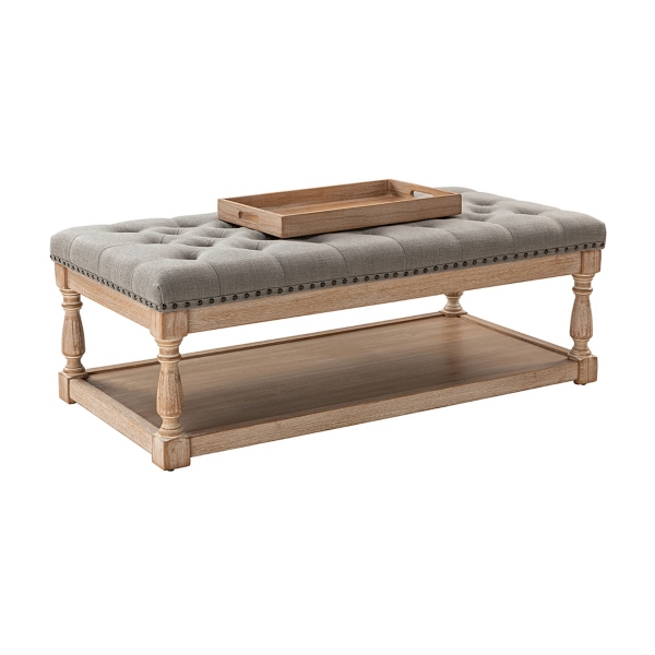 Tufted Rectangle Wood Ottoman