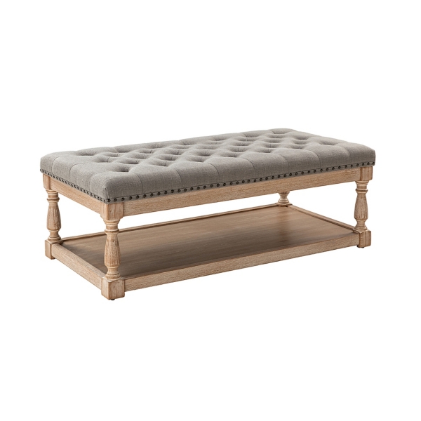 Tufted Rectangle Wood Ottoman
