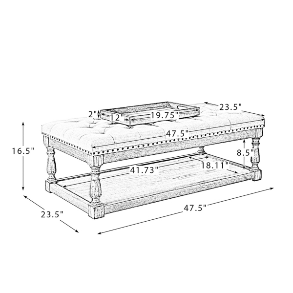 Tufted Rectangle Wood Ottoman