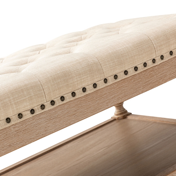 Beige Tufted Rectangle Wood Ottoman