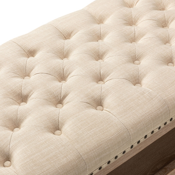 Beige Tufted Rectangle Wood Ottoman