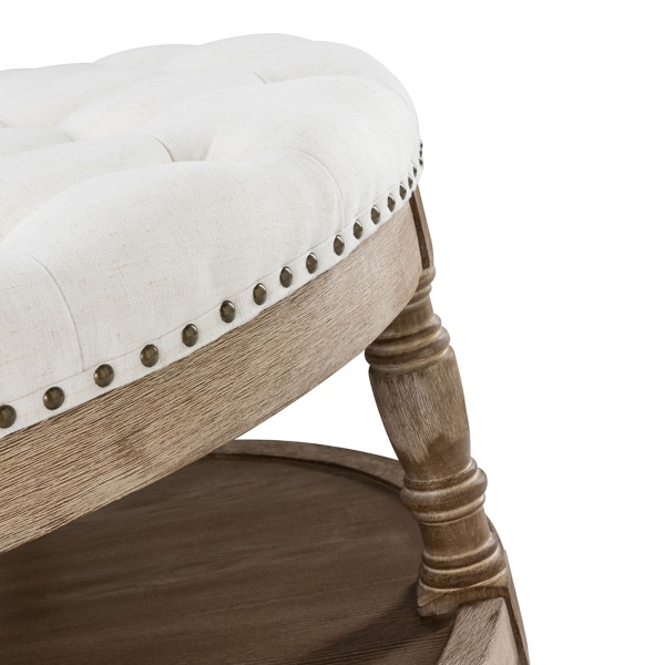 Round Ivory Cepheus Tufted Ottoman