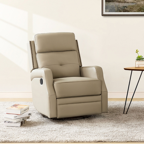 Ivory Leather Swivel Rocker Recliner