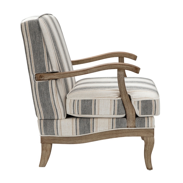 Farmhouse Gray & Brown Striped Armchairs, Set of 2