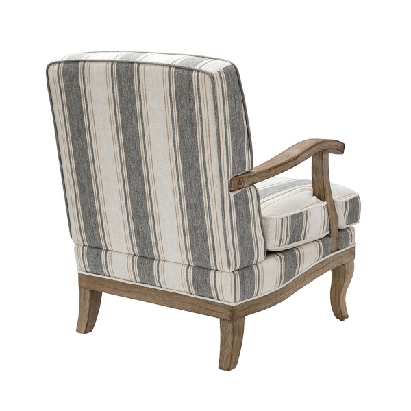 Farmhouse Gray & Brown Striped Armchairs, Set of 2