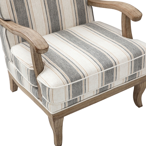 Farmhouse Gray & Brown Striped Armchairs, Set of 2
